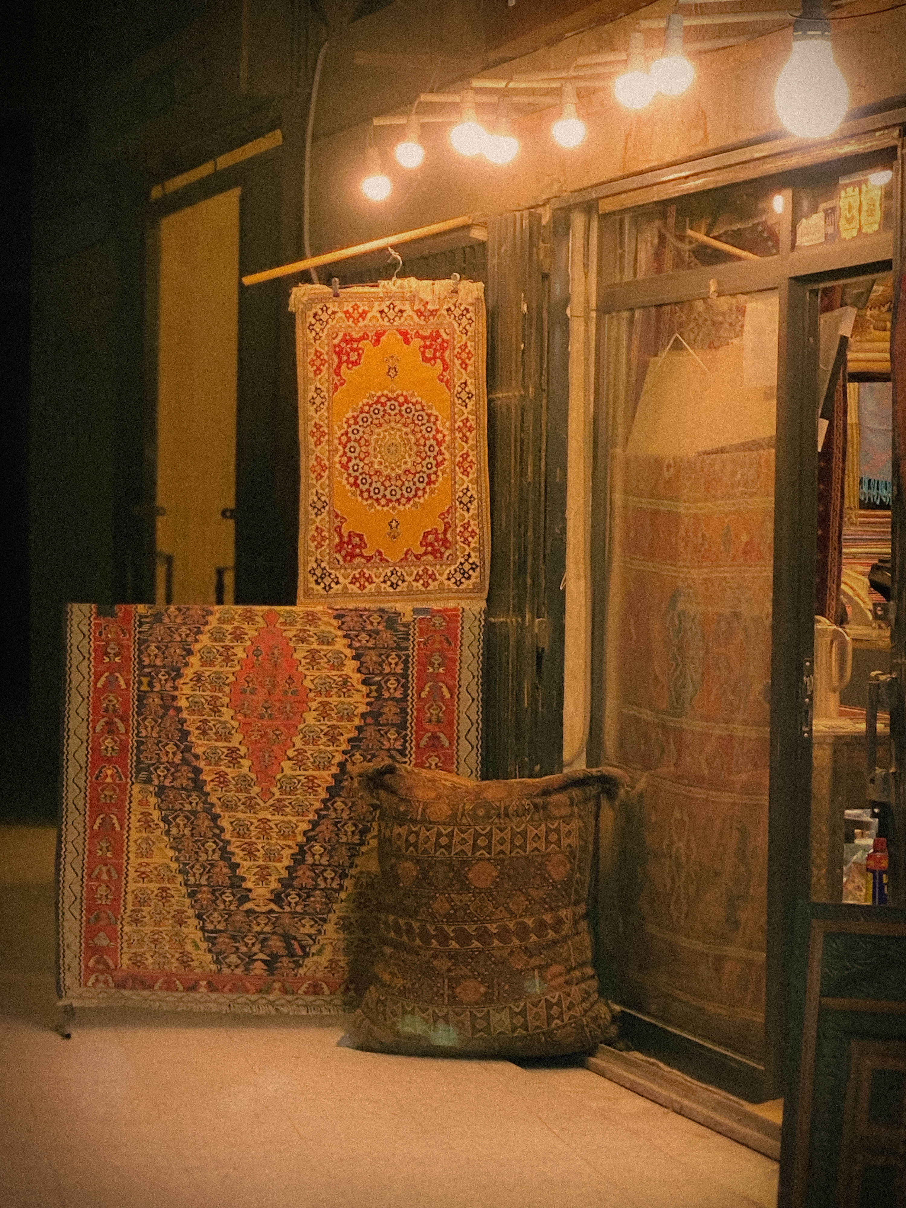 Carpets hanging.